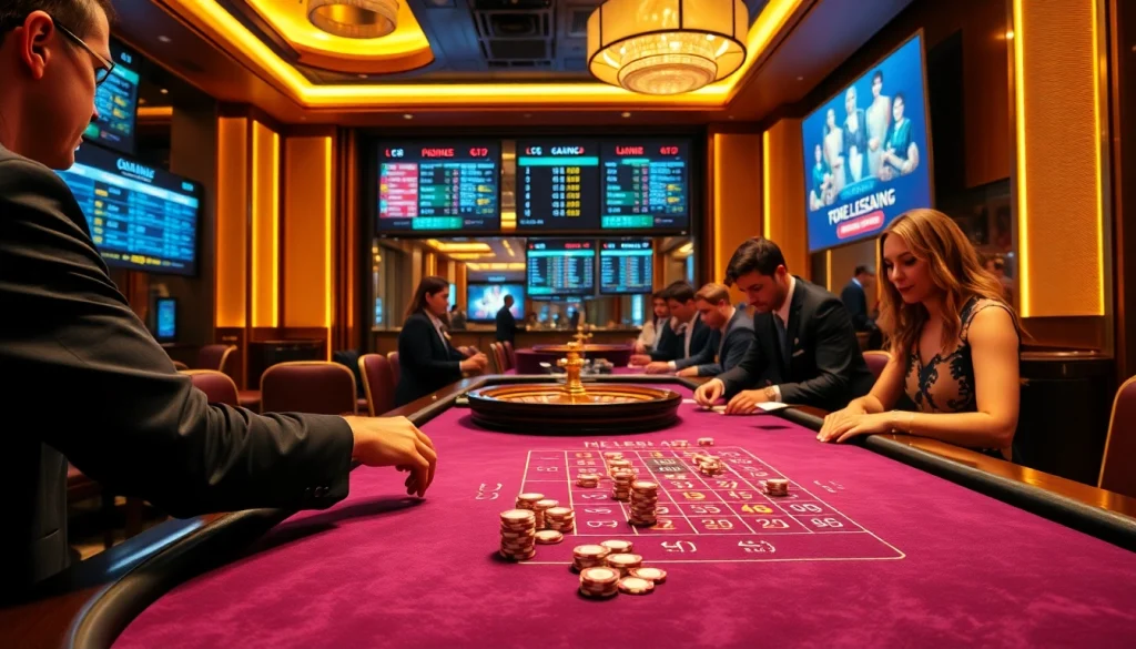 Experience thrilling gameplay at LC88 casino with lively poker action and vibrant chip stacks.