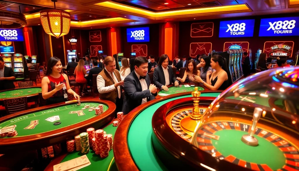 X88.tours offers thrilling gambling experiences with vibrant casino tables and sparkling slot machines.