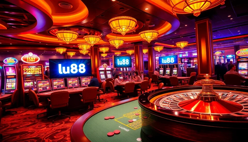 High-stakes players enjoying the excitement of lu88 casino games in a luxurious environment.