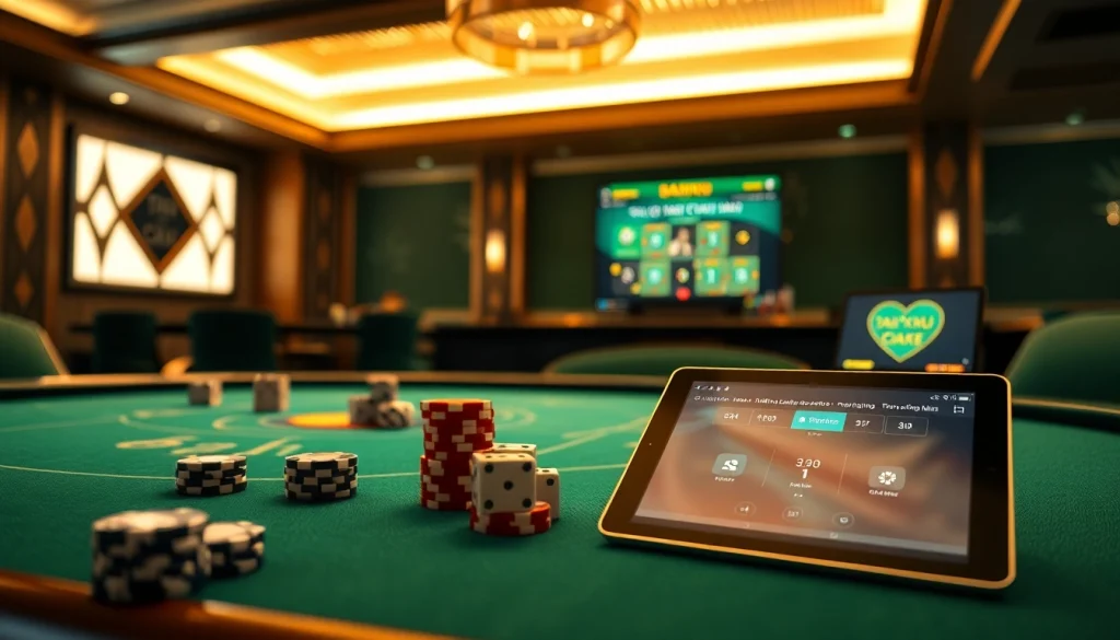 Tài Xỉu MD5 game table showcasing luxury gambling experience with dice and chips.