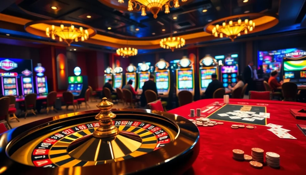 Experience the thrill at RR88 with a vibrant casino atmosphere showcasing roulette and poker action.