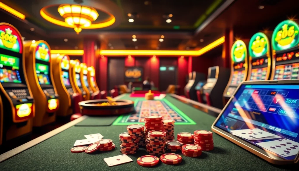 Experience the thrill of God55 with vibrant casino tables, cards, and luxurious slot machines.