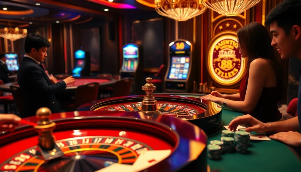 Experience the thrill of betting at the TR88 casino with elegant tables and vibrant chips.