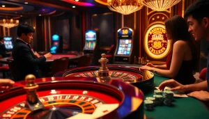 Experience the thrill of betting at the TR88 casino with elegant tables and vibrant chips.