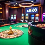 Experience the thrill of gambling at xin88 with vibrant casino visuals of roulette and poker.