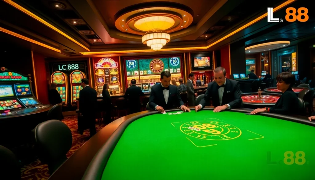 Experience the thrill of Lc 88 poker as players engage in exciting high-stakes games at a luxurious casino table.
