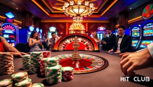 Players celebrating big wins at the HITCLUB casino table, immersed in gaming excitement.