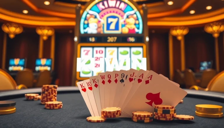 Enjoy an exciting winning moment at KUWIN casino with poker chips and high-stakes action.