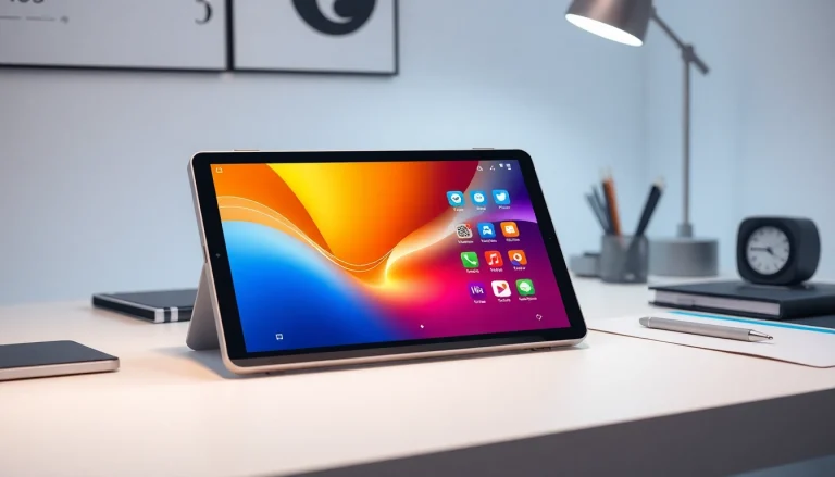 K88 tablet showcasing innovative design and vibrant interface in a modern workspace.