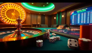 Online gambling experience with luxury elements at nhà cái SV388 featuring roulette and poker chips.