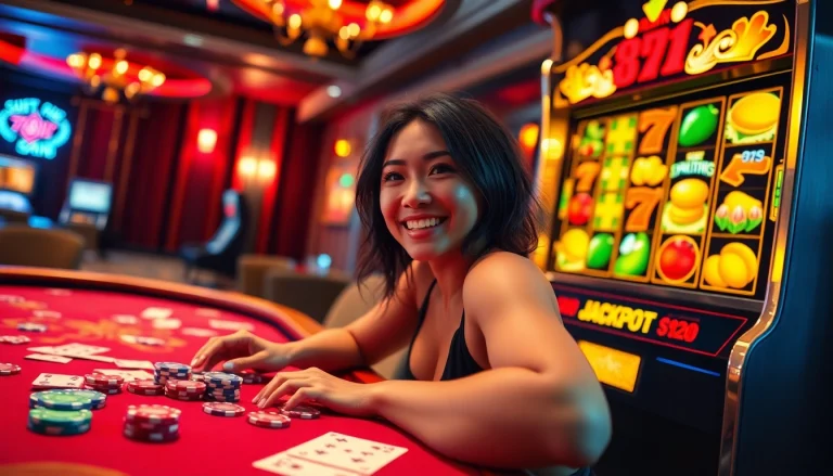 Experience thrilling gameplay at 789f online casino, with vibrant poker chips and an exciting slot machine in action.