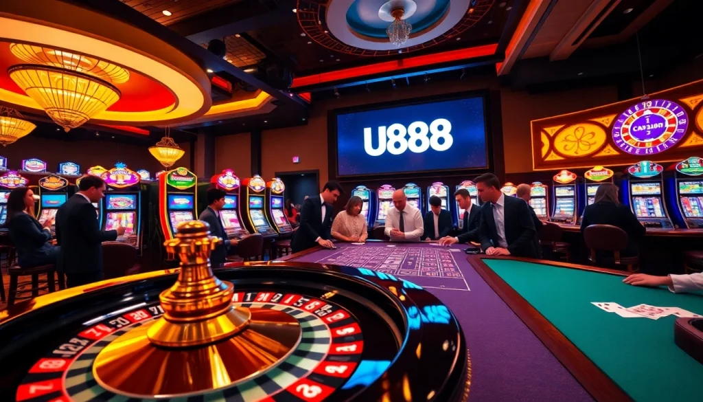 Experience the excitement of U888 casino with vibrant gambling action at the roulette table.