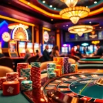 Players excitedly engage in high-stakes gambling at PS 99 casino tables filled with vibrant poker chips.
