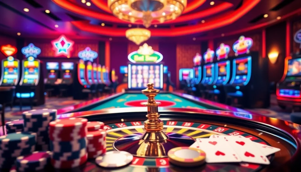 Exciting casino experience showcasing roulette and slot machines at https://bet88e.gold/ for gamblers.