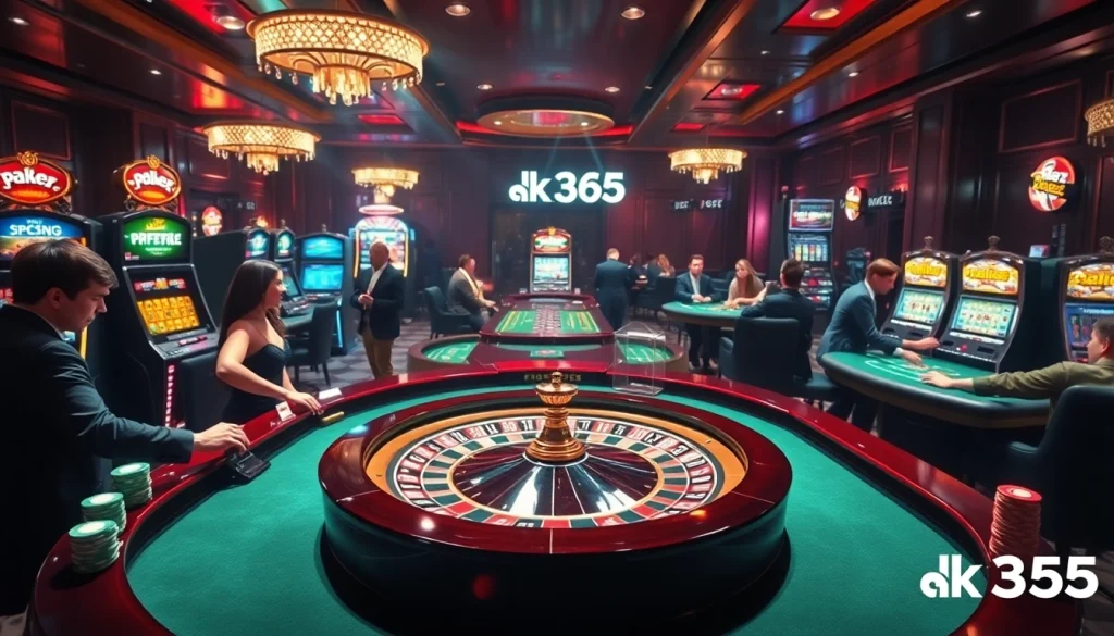Experience thrilling casino action at OK 365 with vibrant roulette tables and excited players.