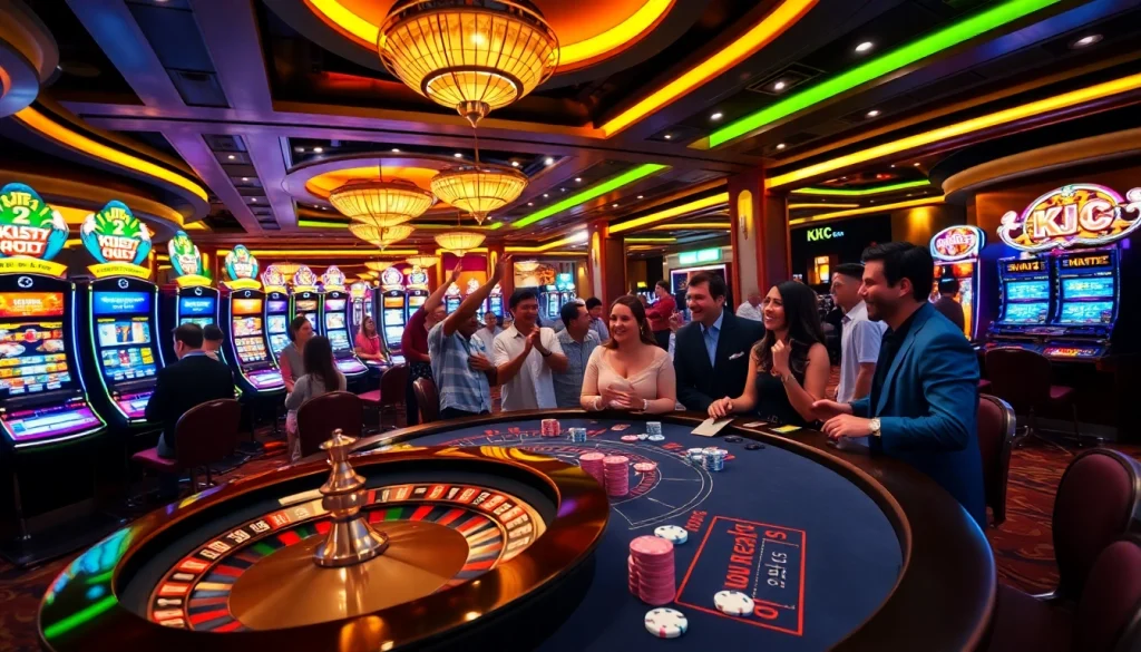 KJC players enjoying a high-stakes poker game with luxurious casino ambiance.