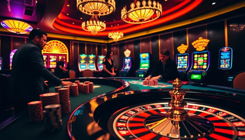 Experience the thrill of rikvip with vibrant poker chips and a roulette wheel at a luxurious casino.