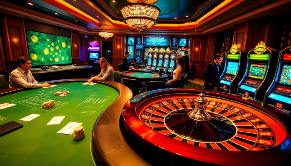 Experience thrilling gaming at https://f168.blue/ with professional players at poker tables and vibrant slots.