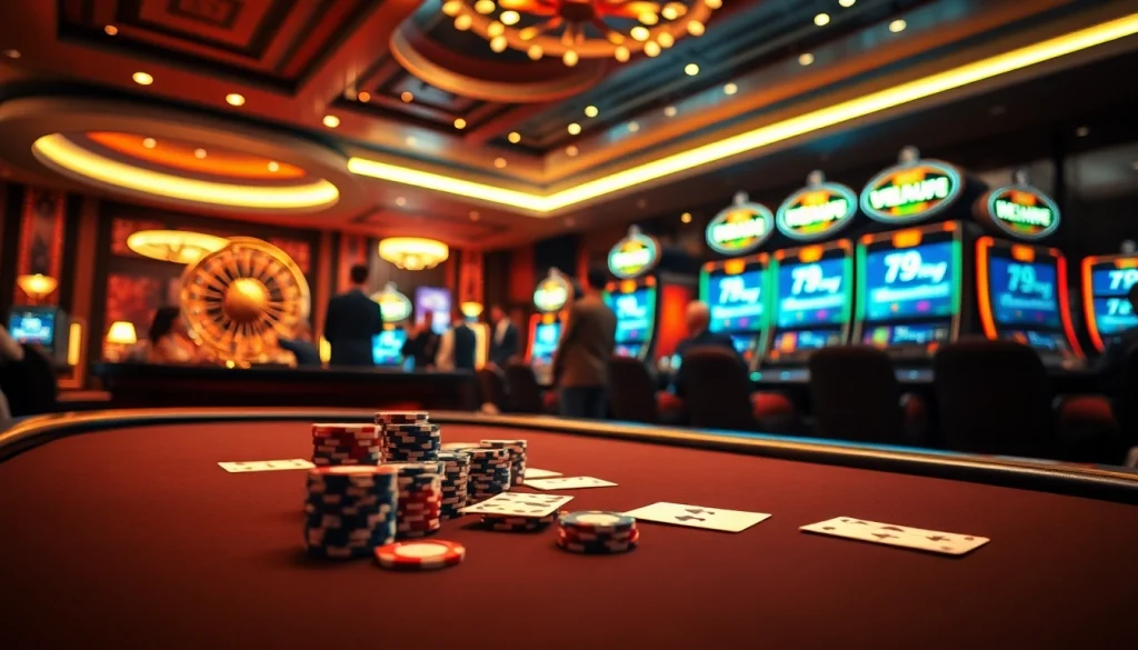 Experience the thrilling atmosphere of 79King gaming with vibrant tables and exciting gamblers.