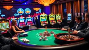 Experience thrilling gameplay at 79king with vibrant poker tables, spinning roulette wheels, and colorful chips.
