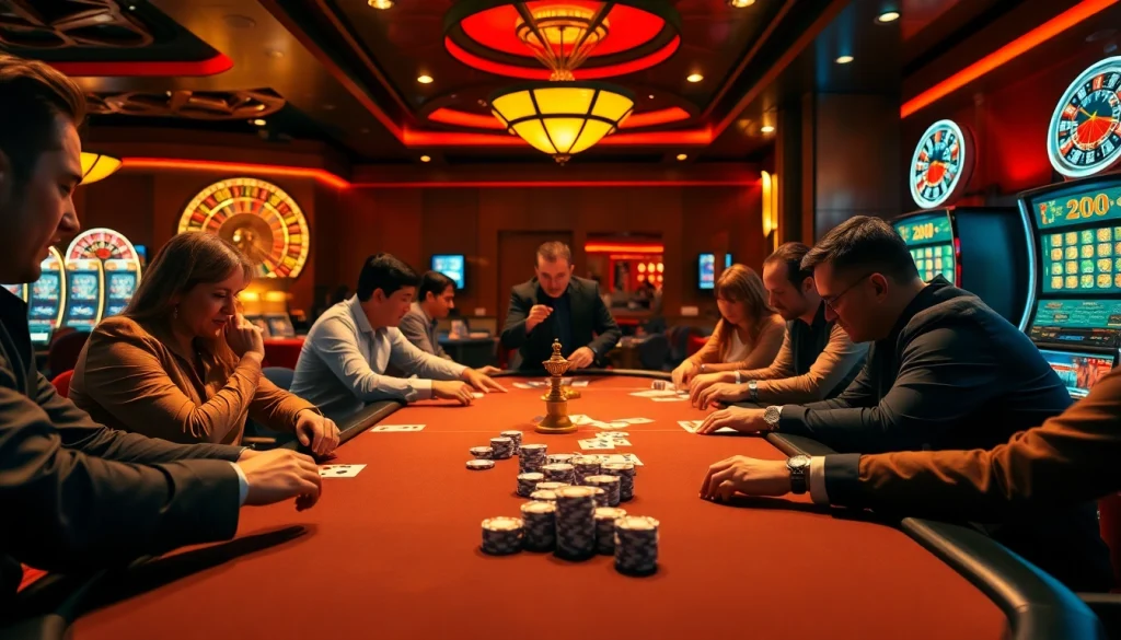 Engaging players at a luxurious 888new casino table, highlighting vibrant poker chips and cards.