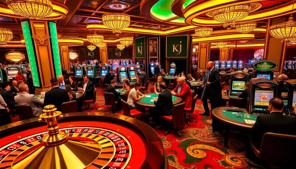 KJC players enjoying a thrilling game of poker in a sophisticated casino environment