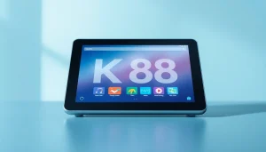 K88 tablet showcasing vibrant educational content in a modern setting.