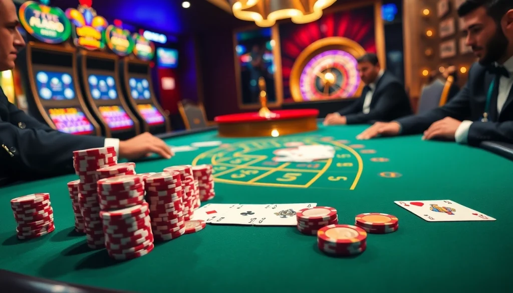 High-stakes action at an af88 blackjack table with vibrant chips and cards.