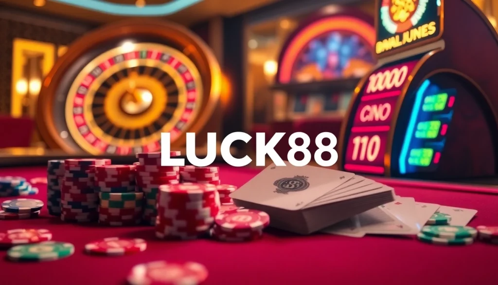 LUCK88 slot machine lights shine bright while players enjoy a thrilling gaming experience.