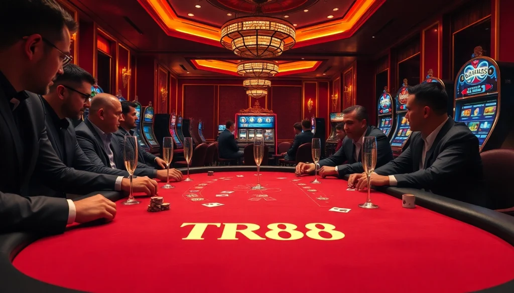 Players enjoying a professional game at a TR88 poker table in a luxurious casino.