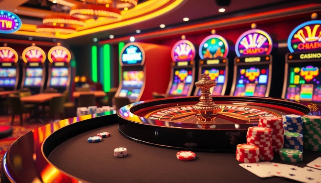 Experience the thrill of winning at LUCKYWIN in a vibrant casino atmosphere with roulette and slots.