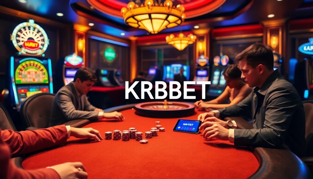 KBBET players strategizing at a luxurious poker table in an upscale casino atmosphere.