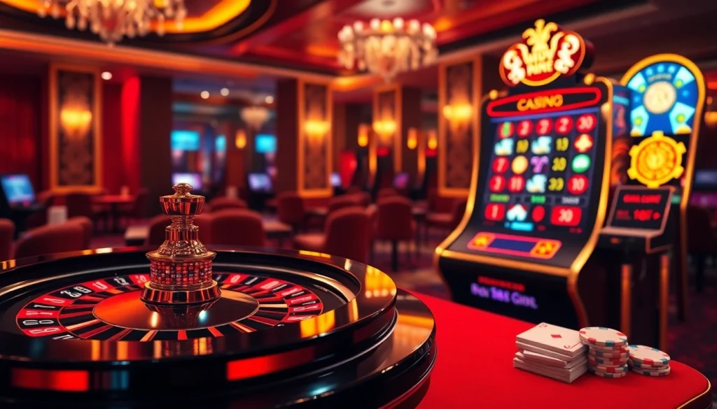 Experience thrilling online betting on pg66.city with vibrant casino visuals featuring roulette tables and slot machines.
