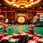 High-stakes poker excitement with S8 chips and roulette in a luxurious casino scene