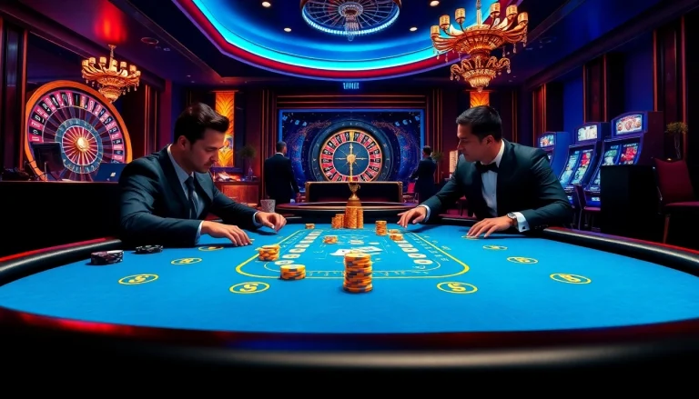 High-stakes poker action at a luxurious casino linked to https://88i8i.net/ illustrating winning strategies.