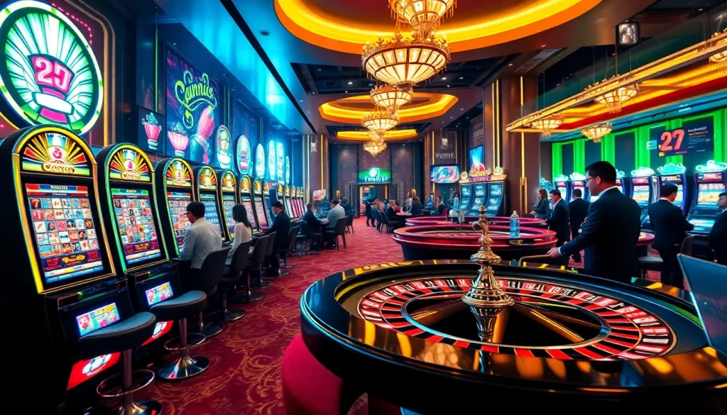 789win casino scene showcasing thrilling slot machines and roulette tables.
