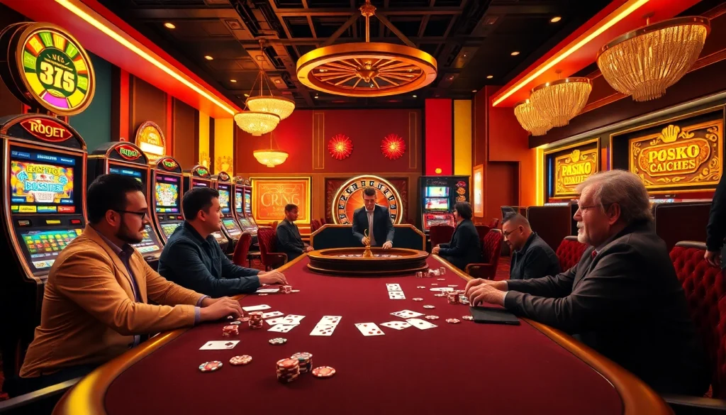 Players engrossed in a thrilling poker game at a luxurious casino featuring good88.
