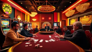 Players engrossed in a thrilling poker game at a luxurious casino featuring good88.