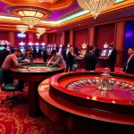 Players engaging at an RR88 casino table filled with excitement and vibrant poker chips.