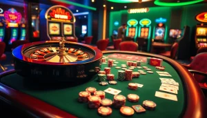 Experience the thrill of 98WIN at a luxurious casino table, with colorful chips and cards in play.