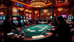 Players engaging in high-stakes poker at an elegant casino table featuring vin 88's vibrant atmosphere.