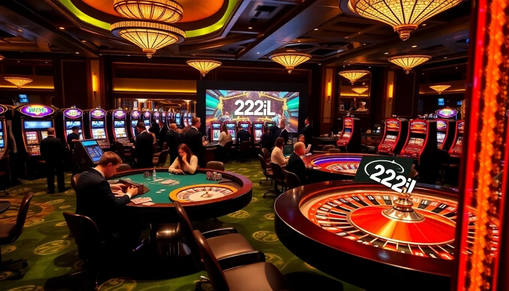 Casual and professional gamblers engaging in thrilling games at the luxurious 22jl casino.