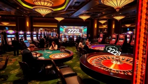 Casual and professional gamblers engaging in thrilling games at the luxurious 22jl casino.