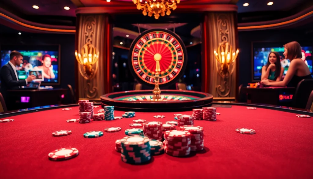 Exciting poker gameplay showcasing fly88fly.com with rich casino elements and vibrant ambiance.
