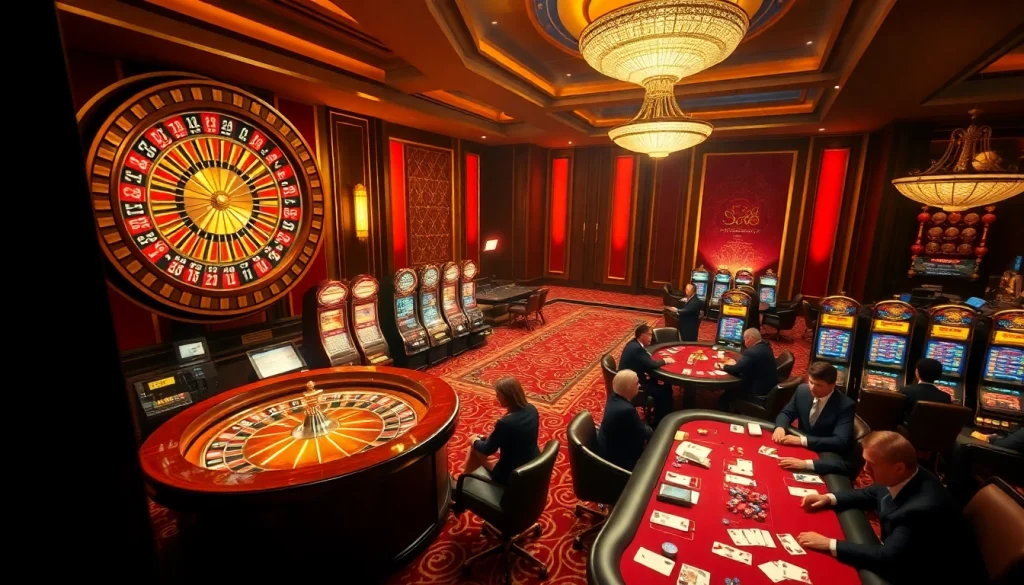 Experience the thrill of sc88 gaming with vibrant casino tables and luxury decor.