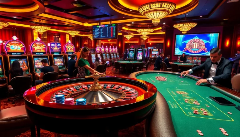 Engaged gamblers at a roulette table and poker action reflecting excitement at https://v188v.net/ casino scene.