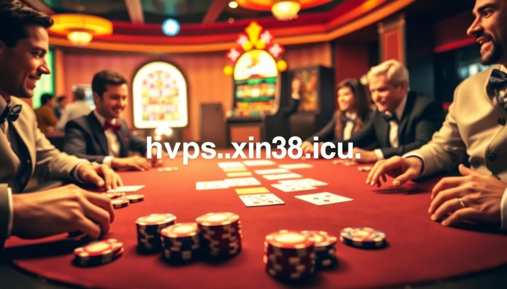 Experience thrill at the poker table with https://xin88.icu/, showcasing vibrant chips and players engaged.
