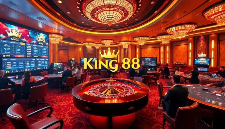 Players enjoying games at King 88 casino, showcasing vibrant poker tables and thrilling action.