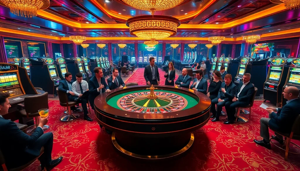 Experience the thrill of gambling at xo 88's luxurious casino, featuring vibrant lights and high-stakes games.