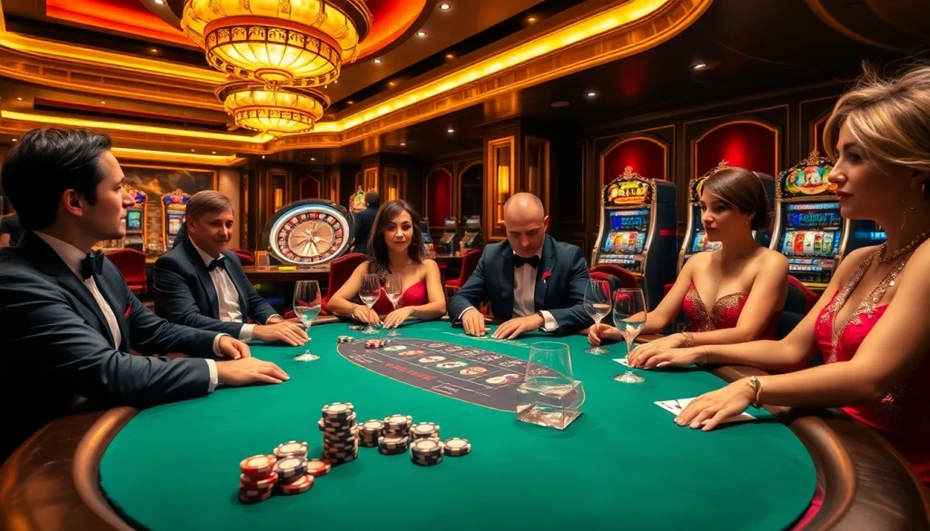 Experience high-stakes poker excitement at OK365 with sophisticated players and luxurious casino elements.